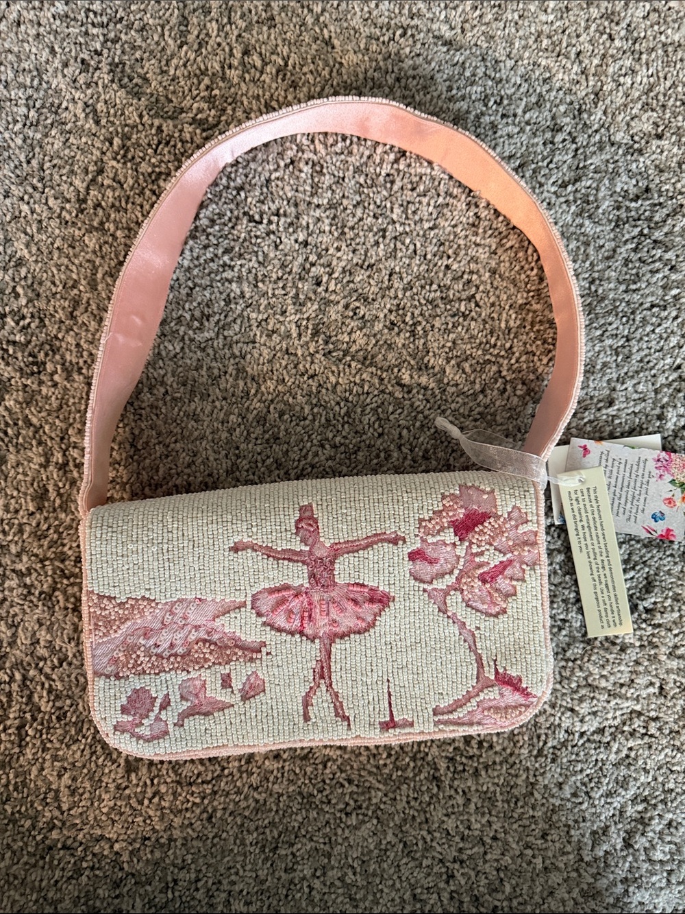 T.J.Maxx Pink and Cream Beaded Ballerina Shoulder Bag